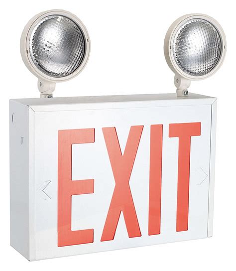 LUMAPRO Exit Sign with Emergency Lights: White, 1 Faces, Red ...