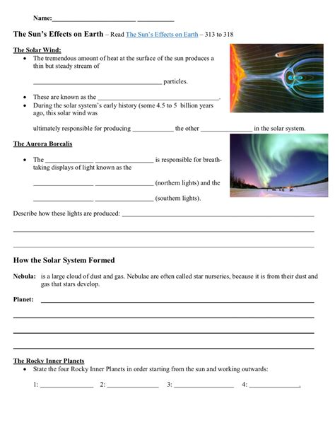 Formation Of The Solar System Worksheet