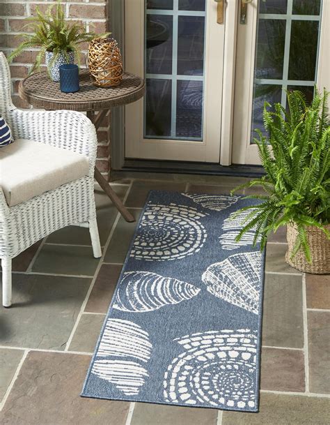 Navy Blue 2' x 8' Outdoor Coastal Runner Indoor / Outdoor Rug | eSaleRugs