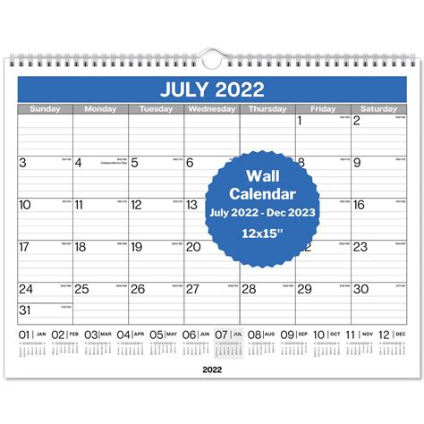 Buy Dunwell Large Wall Calendar 2022-2023 (12x15) - 18 Months, July 2022 to Dec 2023 ...