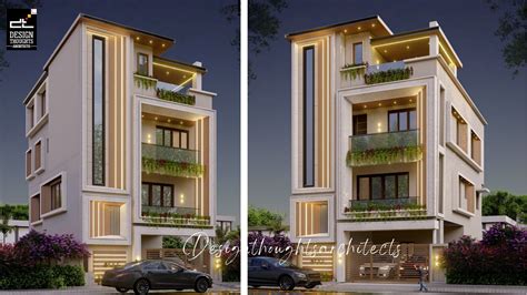 Modern triplex house elevation design - Design Thoughts Architects