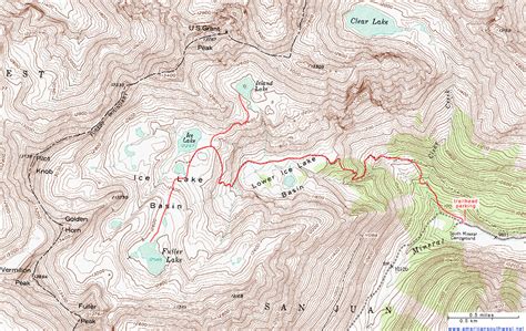 Topographic Map of Ice Lake Basin, San Juan Mountains, Colorado