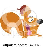 Cartoon of an Outlined Happy Squirrel Holding an Acorn - Royalty Free Vector Clipart by Hit Toon ...