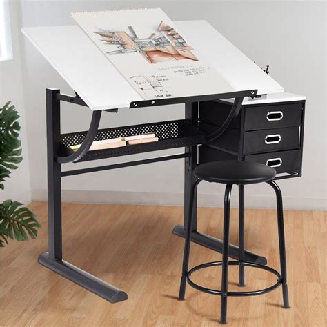 TANGKULA Drafting Table Art & Craft Drawing Desk Art Hobby Folding Adjustable w/Stool- Buy ...