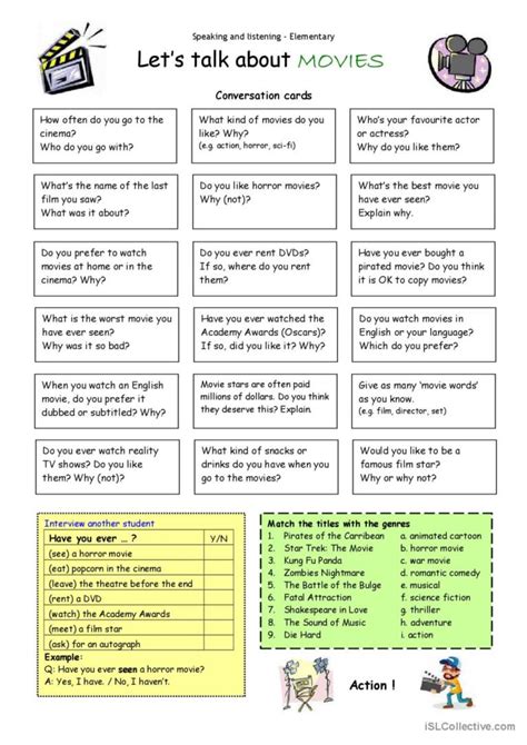 Let's Talk about Movies: English ESL worksheets pdf & doc