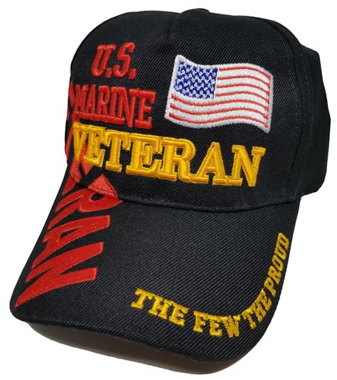 Marine Veteran Hat, Black and Red Baseball Cap with American Flag, Adj ...