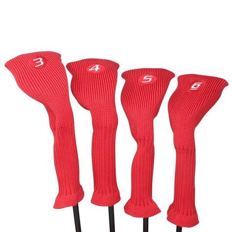 Majek All Hybrid Golf Club Red Headcover Set 3-6. Neoprene Acrylic Head ...