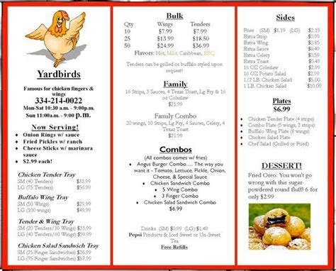 Menu at Yard Birds restaurant, Phenix City, Summerville Rd Ste B