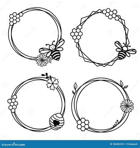 Floral Frame with Honey Bee and Honeycombs. Cute Bee Wreath Circle Frame Border. Stock Vector ...