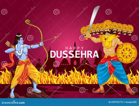 Happy Dussehra Festival of India. of Lord Rama Killing Ravana Stock ...