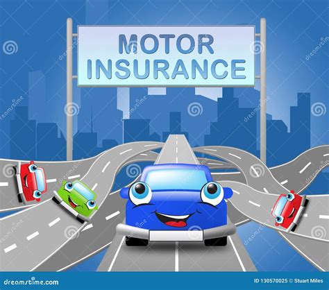 Motor Insurance Sign Shows Car Policy 3d Illustration Stock ...