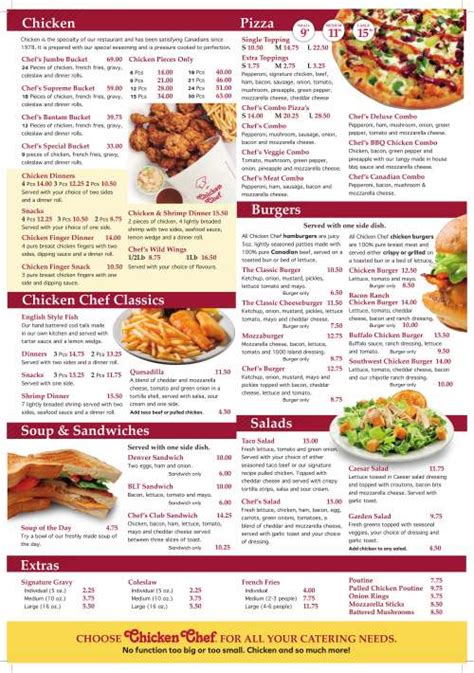 Chicken Chef menu in Winnipeg, Manitoba, Canada