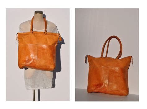 vintage LEATHER TOTE bag carry all shopping purse LARGE shoulder bag ...