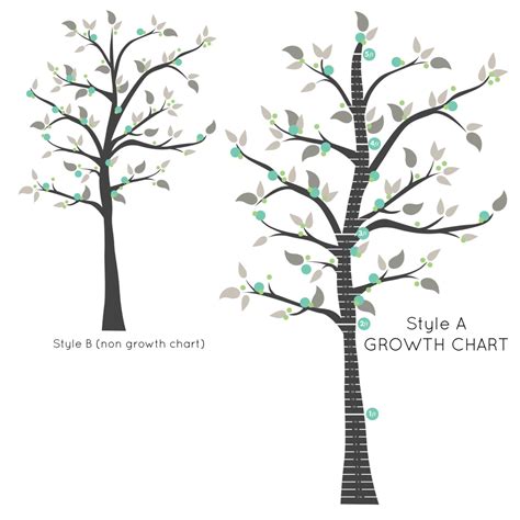 Tree Growth Chart With Whimsical Modern Dots and Leaves Wall - Etsy