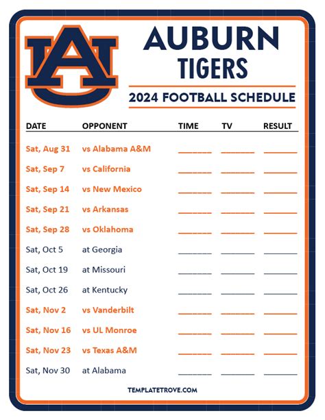 Printable 2024 Auburn Tigers Football Schedule