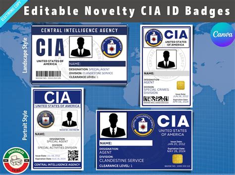 Printable Novelty CIA ID Badges National Security Agency Cia Card Pretend Play Cosplay Perfect ...