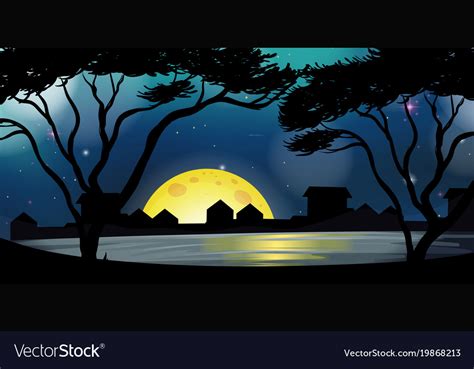 Silhouette scene with city at night time Vector Image