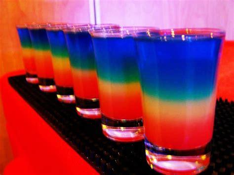 Rainbow Shots! Blue curacao, Vodka, Pineapple Juice & Grenadine | Rainbow shots, Shot recipes ...