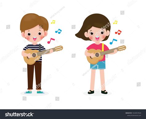 Cute Kids Playing Guitar Happy Children Stock Vector (Royalty Free) 1924057820 | Shutterstock