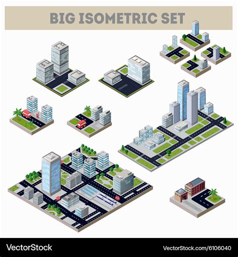 A large set isometric city Royalty Free Vector Image