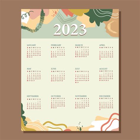 Hand drawn aesthetic 2023 calendar template 14000489 Vector Art at Vecteezy