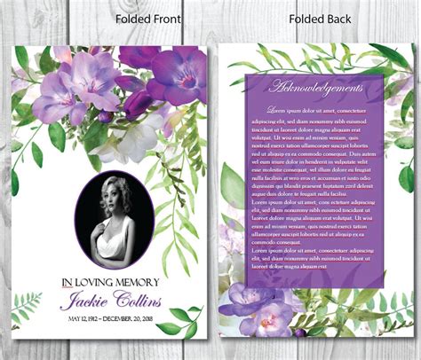 Purple Freesias Funeral Program Template – Bi-Fold Template – Funeral ...