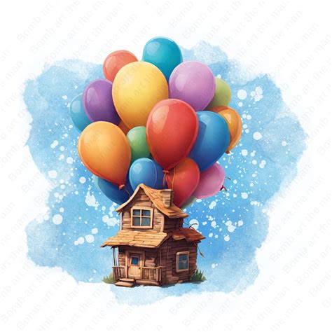 Up Clipart, Balloon House Clipart, Watercolor Background, up Movie Png ...