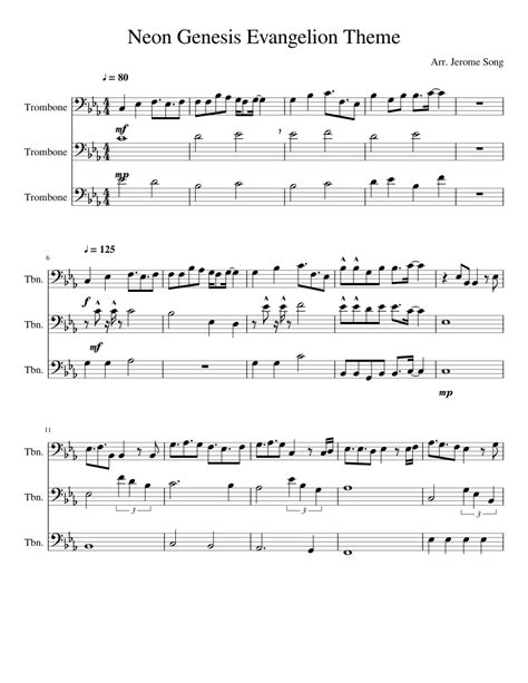 Neon Genesis Evangelion Theme sheet music for Trombone download free in PDF or MIDI