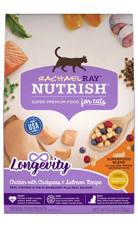 Rachael Ray Nutrish Longevity Natural Dry Cat Food, Chicken with Chickpeas & Salmon Recipe, 6 ...