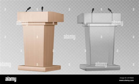 3d glass pulpit podium. Wood rostrum speech stand with speaker ...