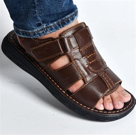 2020 summer mens slippers genuine leather sandals outdoor casual men ...