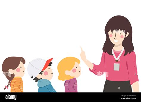 Illustration of Kids Student Lining Up and Listening to their Teacher ...