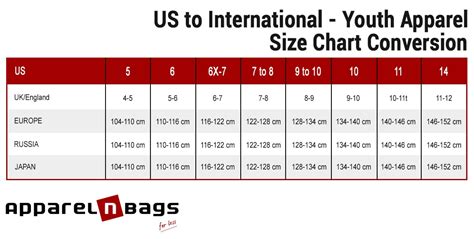 US to International - Youth Sizes Conversion Chart