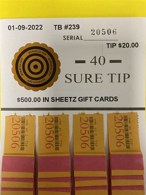 RAFFLE #239-20506 $500.00 IN SHEETZ GIFT CARDS (40 chances @ $20.00 ea ...