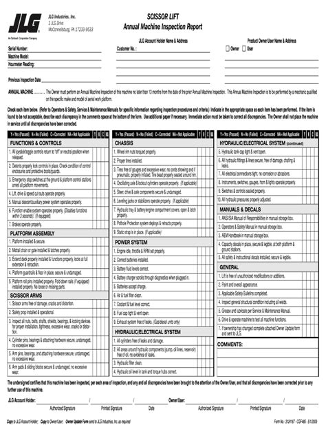 Jlg Scissor Lift Inspection Form - Fill Online, Printable, Fillable ...