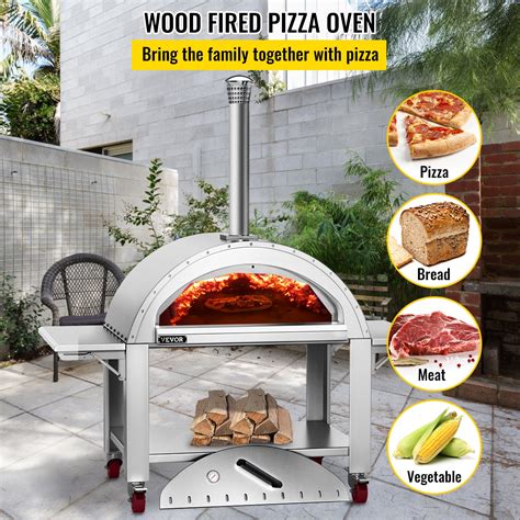 VEVOR 44" Wood Fired Artisan Pizza Oven, 3-Layer Stainless Steel Pizza Maker with Wheels for ...