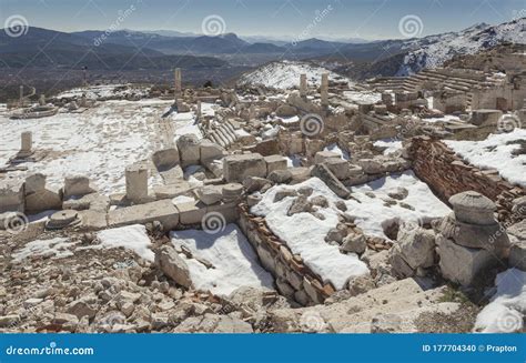 Roman Ruins Near Agora in Snow, Sagalassos, Pisidia, Turkey Stock Photo - Image of archaeology ...