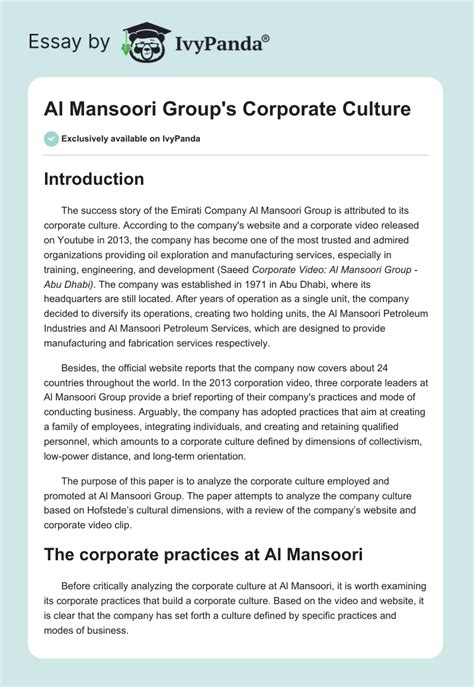 Al Mansoori Group's Corporate Culture - 840 Words | Essay Example