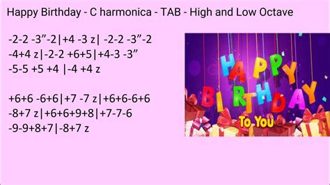 practice: Happy Birthday - C harmonica - TAB - High and Low Octave - YouTube