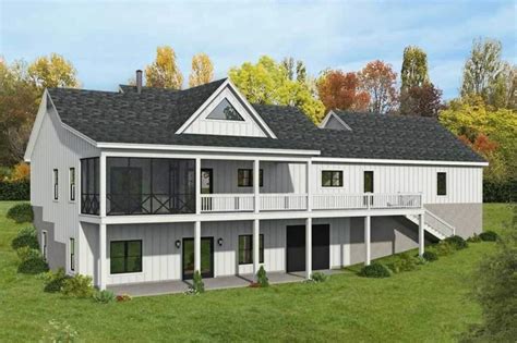 4-Bedroom Two-Story Modern Farmhouse Ranch for a Sloping Lot with Bonus ...