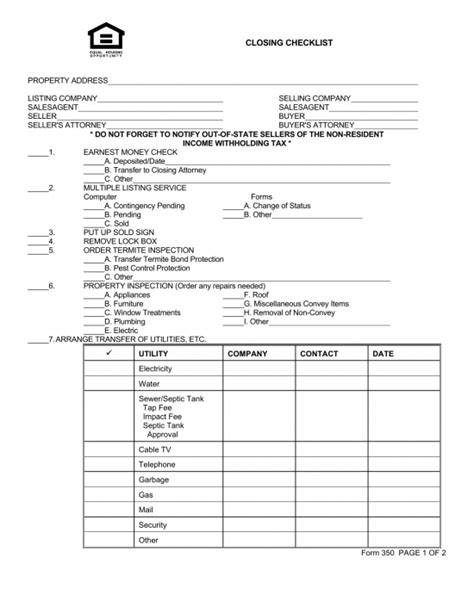 Download Real Estate Closing Checklist Template | Excel | PDF | RTF | Word | FreeDownloads.net