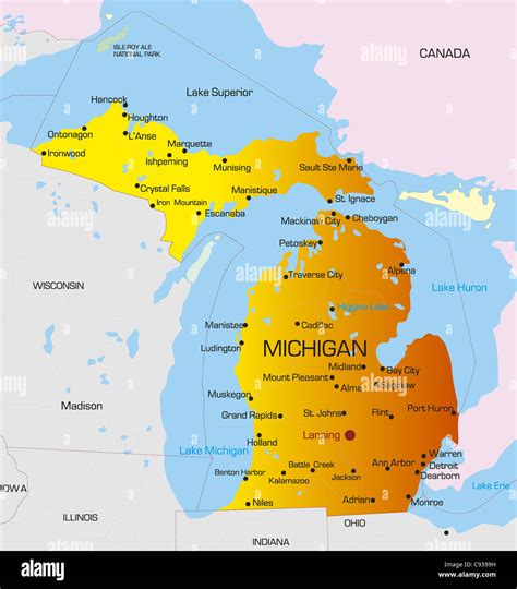 Vector color map of Michigan state. Usa Stock Photo - Alamy