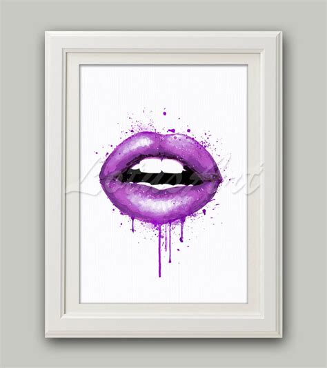 Purple Lips Watercolor Print Kiss Print Lips Poster Fashion - Etsy