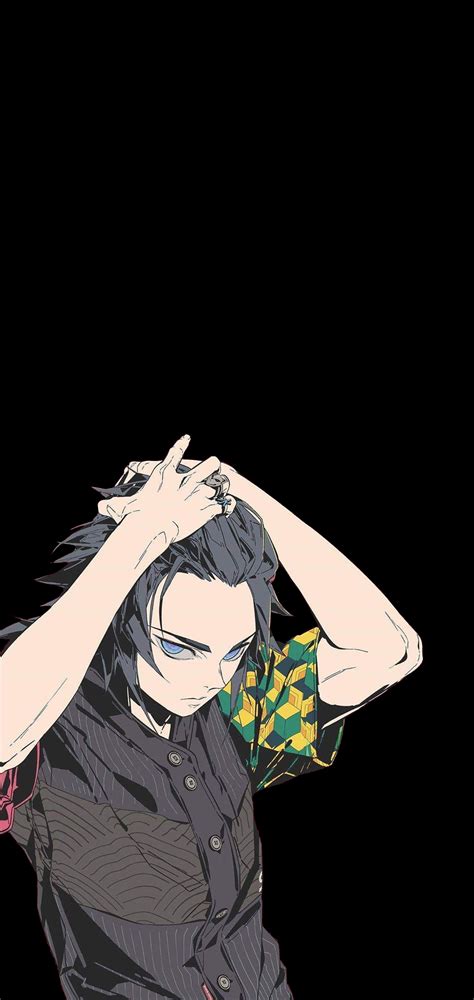 arms up, blue eyes, dark, anime boys, anime, simple background, Kimetsu ...