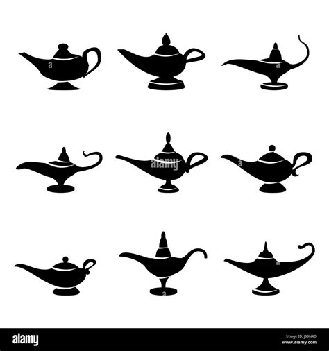 Aladdin lamp Vector. Set Icons Aladdins lamp Signs. Illustration Of Wish And Mystery Souvenir ...