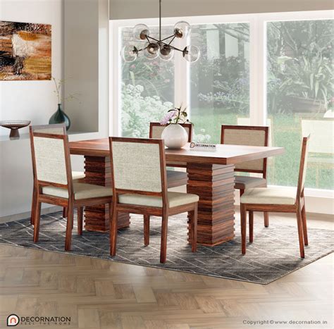 Olivia Solid Wood 6 Seater Dining Table Set Of Extra Wide Chairs - Decornation