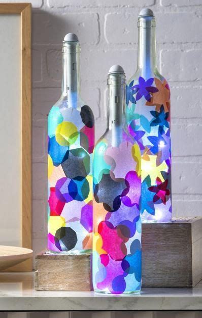Tissue Paper Wine Bottle Lights | Wine bottle diy crafts, Bottle crafts, Wine bottle crafts
