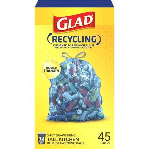 Glad Recycling 13 Gallon Blue Drawstring Tall Kitchen Trash Bag, 45 Bags - Walmart.com