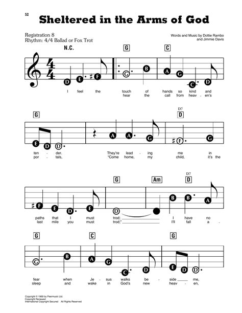 How to learn to play Dottie Rambo Sheltered In The Arms Of God sheet music, chords and melody ...