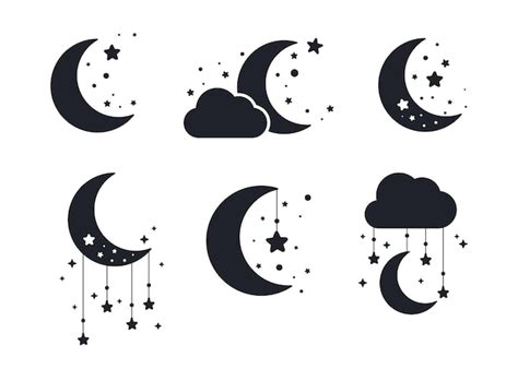 Premium Vector | Silhouette of the crescent moon and stars in the night ...